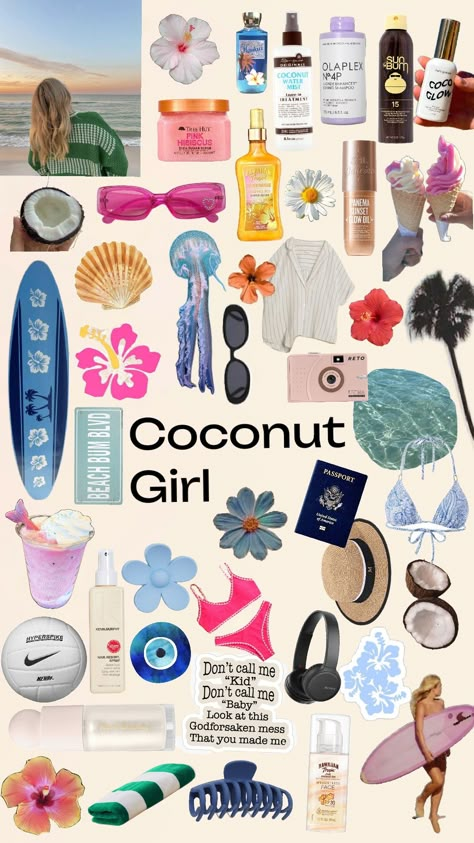 Coconut girl 🎀🖤✨ Caribbean Vibes, Preppy Coconut Girl, Coconut Girl Wishlist, Coconut Core, Coconut Girl Summer, Coconut Girl Products, How To Be Coconut Girl, Coconut Girl Aesthetic, Coconut Girl