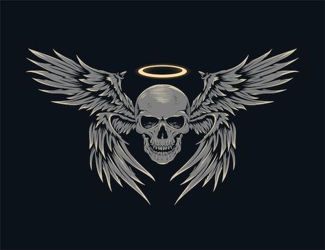 Wing Illustration, Skull Template, Alas Tattoo, Wing Drawing, Dark Illustration, Indian Skull, Vintage Template, Winged Skull, Wings Drawing