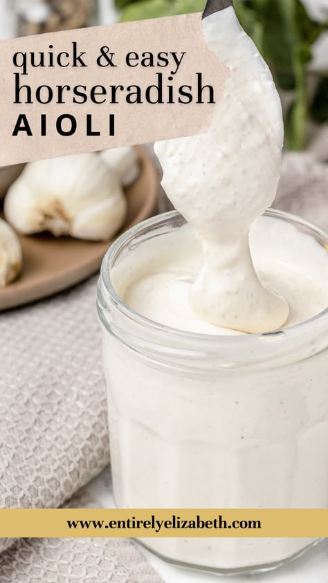 Horseradish Aioli Recipe, Dipping Recipes, Horseradish Sauce Recipe, Horseradish Aioli, Prime Rib Sauce, Horseradish Dip, Eye Of Round Roast, Homemade Horseradish, Horseradish Recipes