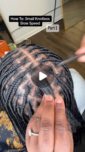 Textured Hair Education on Instagram: "Small Knotless Tutorial.

🎥 @kellyss_hair" Knotless Braids Tutorials On Yourself, Small Box Braids On Short Natural Hair, Small Knotless Tutorial, How To Do Small Knotless Braids, Beginner Knotless Braids, Knotless Box Braids Natural Hair, Small Knotless Parts Guide, Small Knotless Parting Pattern, Boho Knotless Braids Tutorial