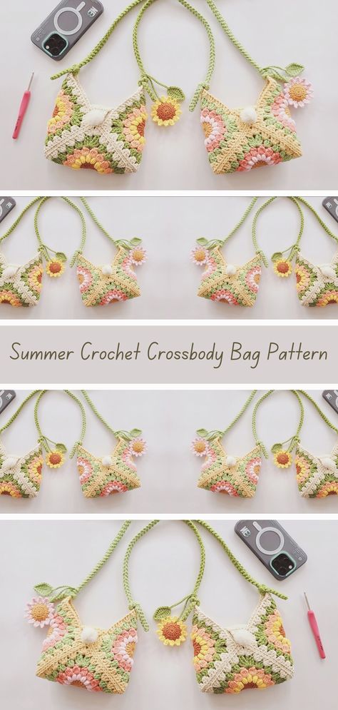 Easy crochet pattern for summer crossbody bag. Stylish and practical accessory for sunny days. Perfect for carrying essentials hands-free. Crochet Mini Handbag, Crochet Crossbody Bag Pattern, Granny Pants, Crochet Crossbody Bag, Crochet Beach Bags, Crossbody Bag Pattern, Crochet Bag Pattern Free, Bag Pattern Free, Crochet Clutch