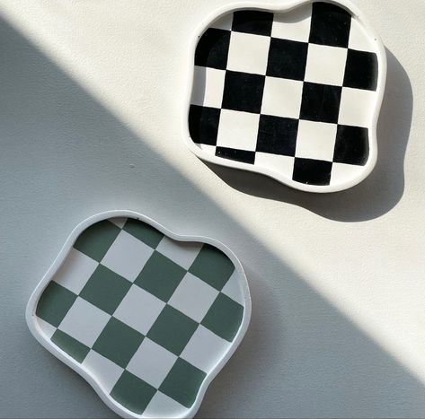 Checkered Clay Tray, Checkered Jewelry Dish, Clay Catch All Dish, Trinket Tray Clay, Air Dry Clay Tray, Clay Jewelry Tray, Clay Trinkets, Clay Tray, Key Dish