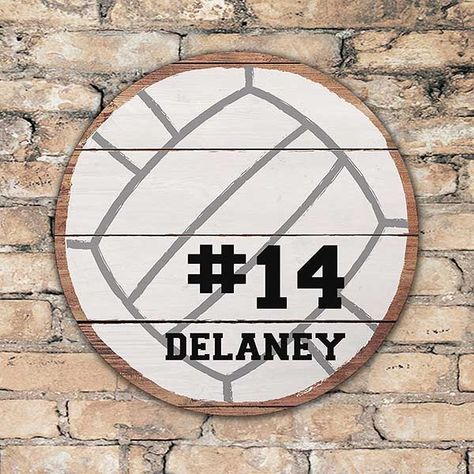 Personalized Round Wood Volleyball Sign Volleyball Room, Volleyball Signs, Volleyball Ball, Boys Bedroom Makeover, Round Signs, Personalized Wall Decor, Making Signs On Wood, Diy Wooden Projects, Round Wood Sign