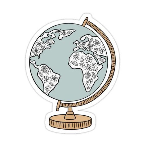 Redbubble Aesthetic Stickers, Globe Sticker Aesthetic, Geography Stickers Aesthetic, Cute Sticker Ideas Aesthetic, Geografi Aesthetic, Globe Art Drawing, School Stickers Aesthetic, Laptop Design Stickers, Travel Stickers Aesthetic