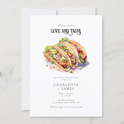 Modern Love and Tacos Rehearsal Dinner Invitation Fiesta Invite, Taco Bout Love, Couples Bridal Shower Invitations, Fiesta Birthday Invitations, Fiesta Birthday Party, Couples Bridal Shower, Wedding Rehearsal Dinner Invitations, Fiesta Birthday, Rehearsal Dinner Invitations