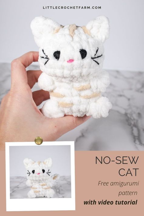 Get ready to purr-fect your amigurumi crochet skills with our latest free amigurumi pattern: an adorable crochet cat! What's even better? This charming project requires no sewing, making it ideal for crochet beginners. With a easy-to-follow video tutorial, you'll be stitching up in no time. This free no-sew amigurumi pattern and many others you find on Littlecrochetfarm.com Have fun!!! Fast And Easy Crochet Toys, Easy Cat Crochet Pattern Free, Fast Crochet Amigurumi Patterns, Easy No Sew Crochet Amigurumi, Easy Cat Crochet, Crochet Loaf Cats, Cat Amigurumi Pattern, No See Crochet Amigurumi, Fast And Easy Crochet Projects