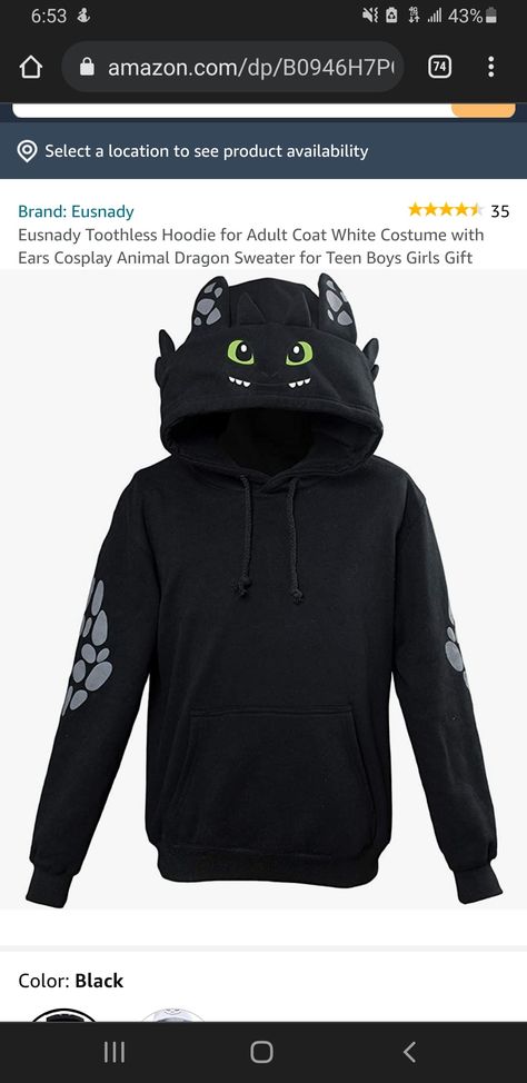 Toothless Hoodie, White Costumes, Toothless, How To Train Your Dragon, Httyd, Girl Gifts, Boy Or Girl, White And Black, Train