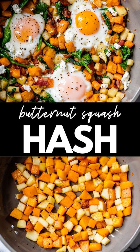 This Whole30 Butternut Squash Hash showcases the best produce fall has to offer, like squash and apples! Combined with eggs, bacon, and goat cheese, it’s the most comforting fall breakfast and always impresses at Sunday brunch. Butternut Squash And Eggs, Butternut Squash Hashbrowns, Ham And Butternut Squash Recipes, Breakfast Butternut Squash, Butternut Squash Breakfast Recipes, Squash Breakfast Recipes, Whole30 Butternut Squash, Butternut Squash Breakfast, Butternut Squash Hash