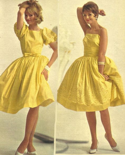 Yellow 1950s Aesthetic, 1950s Style Yellow Dress For Vintage Fashion, 1950s Style Yellow Vintage Dress For Spring, 40s Womens Yellow Dress, Yellow 1950s Dress, 1960s Outfit, Yellow 60s Dress, Yellow 50’s Dress, Yellow Dress Casual