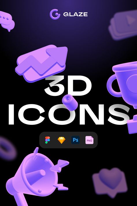 Colorful 3d objects floating on top of the text "3D Icons" on a black background Social Media Assets, Figma Design, Internet Icon, 3d Sketch, Beautiful Websites, Search Icon, 3d Icons, Ui Inspiration, Marketing Website