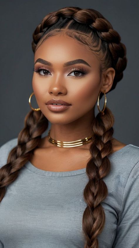 Braid Halo Crowns, Halo Braids For Black Women, Braid With Weave, Halo Braid With Weave, Duchess Braids, Goddess Cornrows, Goddess Braid Ponytail, Cornrows Ideas, Cornrows Natural