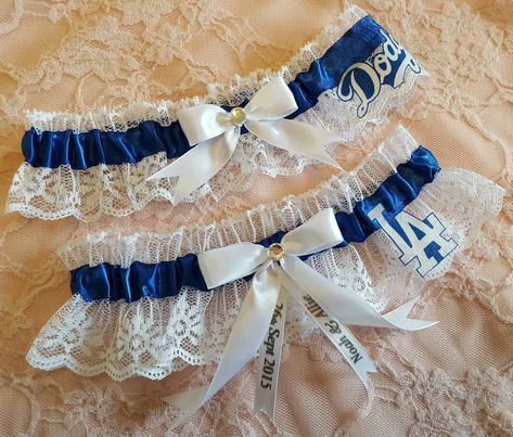 Bride Garter, Baseball Wedding, Newport Wedding, Wedding Garter Set, Something Blue Wedding, Personalized Ribbon, Wedding Garters, Wedding Garter, Garter Set