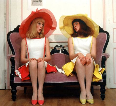 Catherine Deneuve and Francoise Dorleac wearing hats by Jean Barthet in ‘Les Demoiselles de Rochefort’, 1967. Jacques Perrin, Francoise Dorleac, Jacques Demy, Bob Fosse, Baz Luhrmann, Jeanne Moreau, Gene Kelly, French Cinema, I Love Cinema