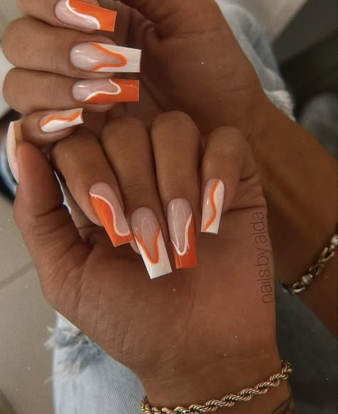 Orange Acrylic Nails, Edgy Nails, Work Nails, Nails French, Bling Acrylic Nails, Acrylic Nails Coffin Short, Instagram Nails, Pink Acrylic Nails, Square Acrylic Nails