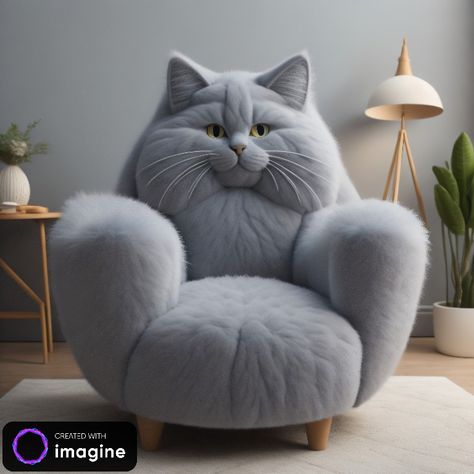 Cat Chair, Animal Furniture, Weird Furniture, Whimsical Furniture, Cute Furniture, Gray Cat, Grey Cat, Fabric Sectional, Funky Furniture