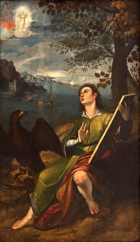 Paintings Of Saints, Saint John The Evangelist, Baptism Of Christ, Hispanic Art, St John The Evangelist, John The Evangelist, Christian Images, Catholic Books, Green Tunic