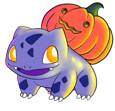 Bulbasaur - Pumpkinsaur, Pokemon Halloween Halloween Bulbasaur Tattoo, Halloween Pokemon Drawing, Halloween Pokemon Tattoo, Halloween Pokemon Art, Pumpkin Bulbasaur, Halloween Bulbasaur, Manga Halloween, Halloween Pokemon, Cute Pokemon Art