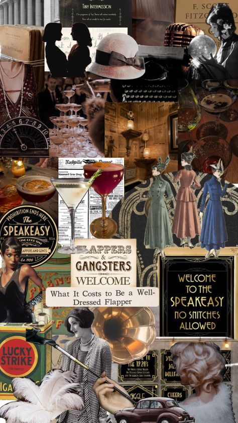 1920s inspired collage for a current WIP 1920 Gangsters, 1920s Speakeasy Aesthetic, 1920s Aesthetic, 1920s Speakeasy, Cornelia Street, My Twenties, Art Deco Inspiration, 1920s Art, 1920s Art Deco