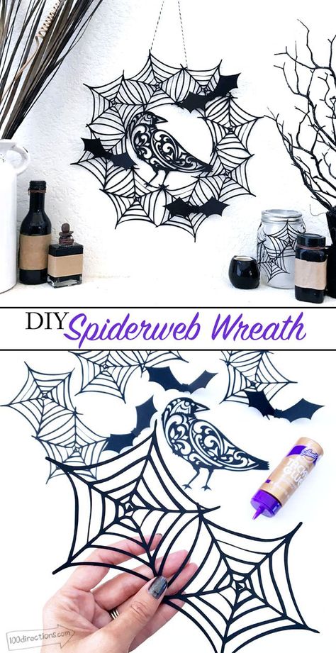 Spiderweb Wreath, Diy Spiderweb, Spiderweb Art, Spider Web Wreath, Halloween Cricut, Decorate For Halloween, Halloween Decor Diy, Home Sweet Home Sign, Halloween Paper Crafts