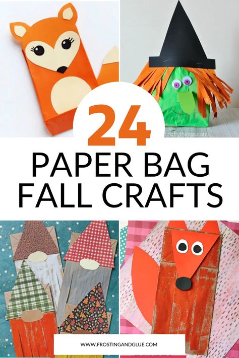 Crafts Using Paper Bags, Brown Paper Bag Fall Crafts, Halloween Lunch Bag Craft, Fall Paper Bag Crafts For Kids, Paper Bag Fall Crafts For Kids, Construction Paper Fall Crafts, Paper Bag Crafts For Preschoolers, Fall Paper Bag Crafts, Paper Bag Fall Crafts