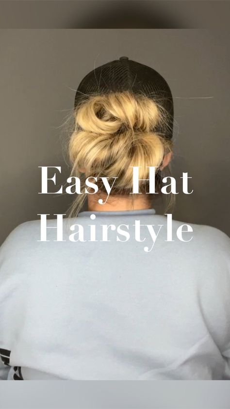 Kim Vandermooren | Your Canadian Hair + Makeup Gal | I wear hats quite often in the summer and this is one of my fav ways to wear my hair with a hat. It’s quick, full, fun and off the neck… | אינסטגרם Hair Under A Hat, Hair Through Hat, Up Do With Hat, Bun For Hat, Hat Hairstyles Thick Hair, Hair Bun With Hat, Cute Hairstyles With Caps, How To Style A Ball Cap, Cute Hat Hairstyles Short Hair