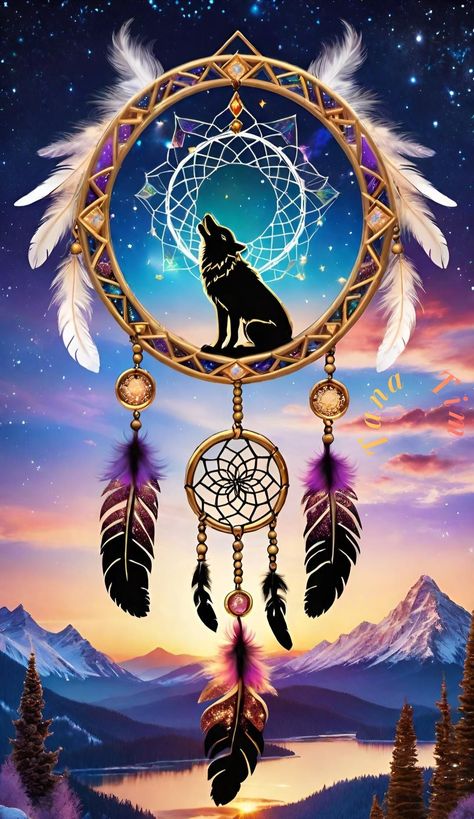 Wolf Magic Begin Now Wallpaper, Animal Dream Catcher, Dream Catcher Tat, Diamond Art Ideas, Dream Catcher Wallpaper, Dream Catcher Wallpaper Iphone, Wolves And Ravens, Meditation Art Spirituality, Dreams Catcher