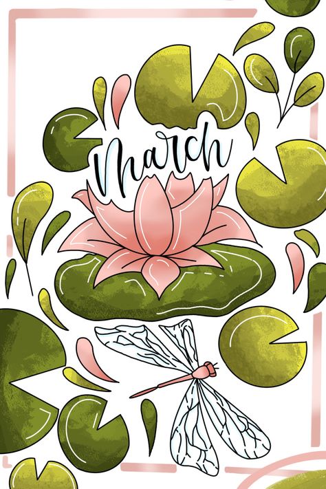 March Journal Cover Page, March Journal Page, March Title Page, March Bulletin Journal Ideas, Boulet Journal March, March Painting Ideas, Bullet Journal Ideas Portada, March Journal Cover, March Aesthetic Month