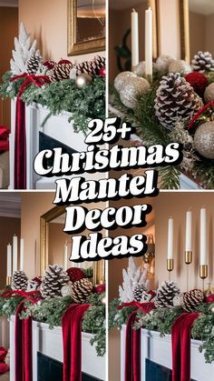 Victorian Christmas Fireplace Decorations, Mantel Garland Christmas Fireplaces, Christmas Mantels With Mirror, Industrial Mantel Decor, Decorating Mantel Ideas For Christmas, Christmas Decorated Fireplaces, Small Christmas Mantle Decor, Simple Christmas Fireplace Mantels, Christmas Garlands Ideas For Mantle