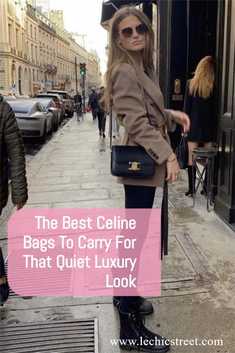 The Best Celine Bags To Carry For That Quiet Luxury Look. Looking for the best designer bags from the bags designer celine. They have the bags aesthetic of a classic handbag. Celine bags aesthetic is a classic handbag that should be every womens handbag collection and closet. Celine has that quiet luxury and old money style that everyone wants to achieve. #celine #oldmoneystyle #quietluxury #handbagdesigner #bagsaesthetic #designer #designerbags Celine Crossbody Bag Outfit, Best Celine Bags, Celine Handbag Outfit, Celine Folco Bag Outfit, Old Money Handbags Women, Celine Triumph Bag, Top Handle Designer Bags, Old Celine Bag, Celine Bag Aesthetic