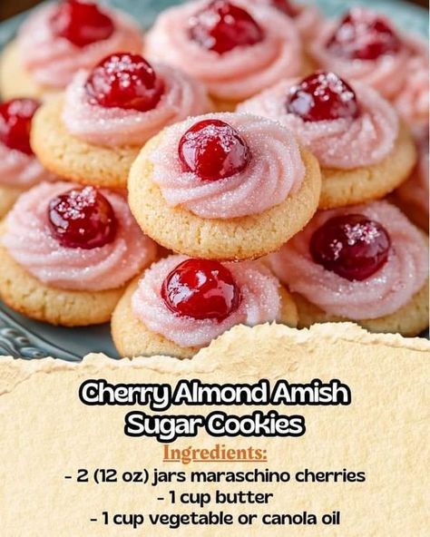 Grandma's best recipes | 🍒 Cherry Almond Amish Sugar Cookies | Facebook Cherry Almond Amish Sugar Cookies, Amish Cookies, Christmas Spritz Cookies, Candy Cookies Recipes, Amish Sugar Cookies, Magic Cookie Bar Recipe, Cooking With Brenda Gantt, Buddy Valastro, Wedding Cake Cookies