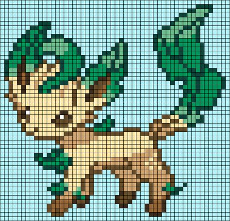 Leafeon Perler Beads, Pokemon Crochet Tapestry, Pokemon Leafeon, Art Pokémon, Pixel Pokemon, Crochet Graphs, Pixel Art Pokemon, Pokemon Pattern, Perler Ideas