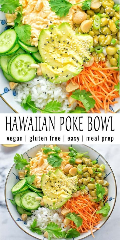 Creamy Sriracha Sauce, Meal Prep Vegan, Hawaiian Poke Bowl, Hawaiian Poke, Poke Bowl Recipe, White Cabbage, Dinner Meal Prep, Lunch Bowl, Low Carb Vegetarian