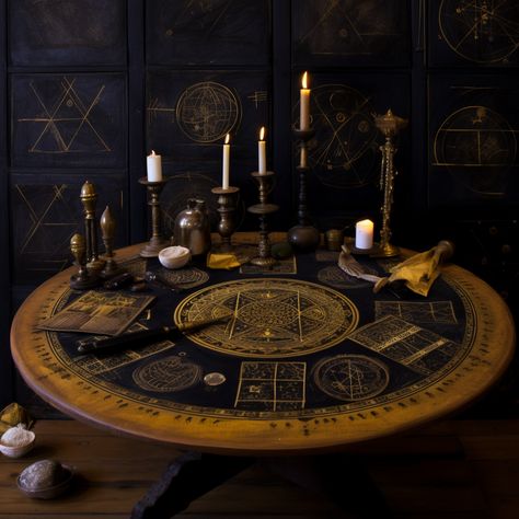 Witch Table Aesthetic, Witch's Table, Atheist Witch Altar, Satanic Altar Setup, Cosmic Witch Altar, Satanism Altar, Witch Hut, Blithe Spirit, Black Lounge