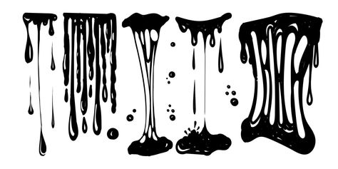 A set for working with stains, slime. Doodle style painted elements. Black splashes of mucus, stretching mucus, toxic dripping mucus. Splashes and drops of mucus, liquid borders. Isolated vector shape Dripping Liquid, Black Splash, Doodle Style, Vector Shapes, Slime, Stretching, Borders, Vector Art, Vector Free