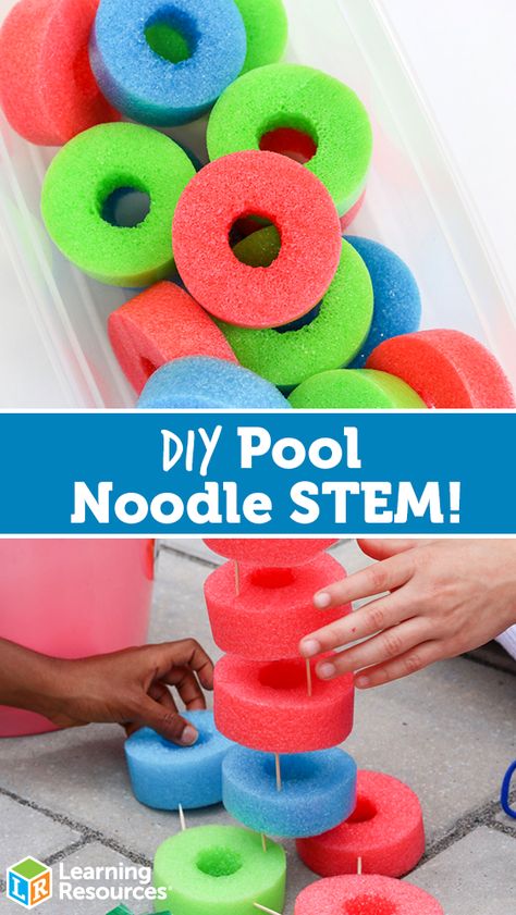 Fun Summer Stem Activities, Pool Noodle Building Blocks, Fun Stem Activities For Preschool, Stem Projects Preschool, Stem Bin Ideas, Stem Games Elementary, Construction Stem Activities, Stem Activities For Elementary Kids, Summer Stem Activities Preschool