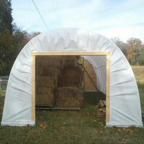 The $500 Hoop House for Hay Storage – Little Seed Farm Pallet Hay Storage, Round Bale Storage Ideas, Hay Bale Storage Ideas, Hay Storage Ideas Horses, Diy Hay Storage, Round Bale Storage, Hay Storage Ideas Barns, Hay Barn Ideas, Hay Storage Ideas