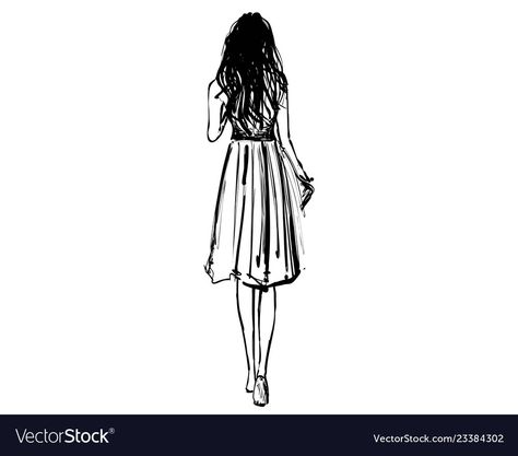 Girl From Behind Drawing, Girl Walking Drawing, Girl Outlines, Silhouette Sketch, Walking Women, Girl Walking, Girl Drawing Sketches, Mirror Ideas, Girl Silhouette