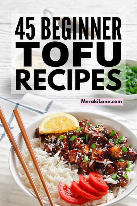 45 Easy and Filling Tofu Recipes | Whether you're vegan, vegetarian, or just need some more plant-based protein options to add to your weekly menu rotation, these healthy tofu recipes for beginners and beyond are for you! From silken to extra firm, there are tons of recipes here for whatever kind of tofu you have on hand. From fried, to baked, to grilled, to air fryer goodness, many of these recipes are naturally low carb and low calorie, with tons of simple and spicy options to choose from! Tofu Recipes For Beginners, Pressing Tofu, Healthy Tofu Recipes, Tofu Meals, Firm Tofu Recipes, Tofu Dinner Recipes, Tofu Recipes Healthy, Protein Options, Tofu Recipes Easy