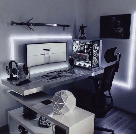 Games Room Inspiration, Small Game Rooms, Gaming Desk Setup, Best Gaming Setup, Computer Gaming Room, Computer Desk Setup, Home Studio Setup, Streaming Setup, Video Game Room Design