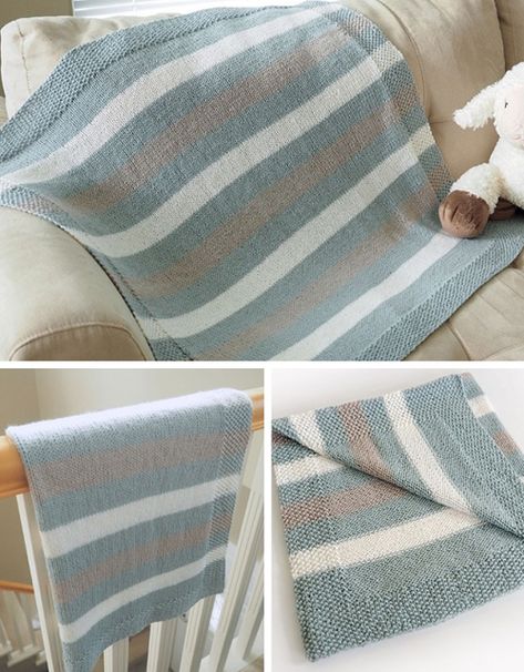 Easy Striped Baby Blanket - Free Knitting Pattern Knit Baby Blanket Pattern Free, Easy Knit Baby Blanket, Free Baby Blanket Patterns, Diy Baby Blanket, Blanket Knitting Pattern, Striped Baby Blanket, Easy Baby Blanket, Beginner Knitting, Baby Blanket Knitting