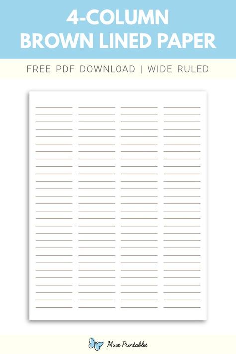 Printable 4 column brown lined paper wide ruled paper template. Download this at https://museprintables.com/download/paper/4-column-brown-lined-paper-wide-ruled/ College Ruled Paper, Free Paper Printables, Handwriting Paper, Purple Line, Orange Line, Ruled Paper, Brown Line, Graph Paper, Letter Paper