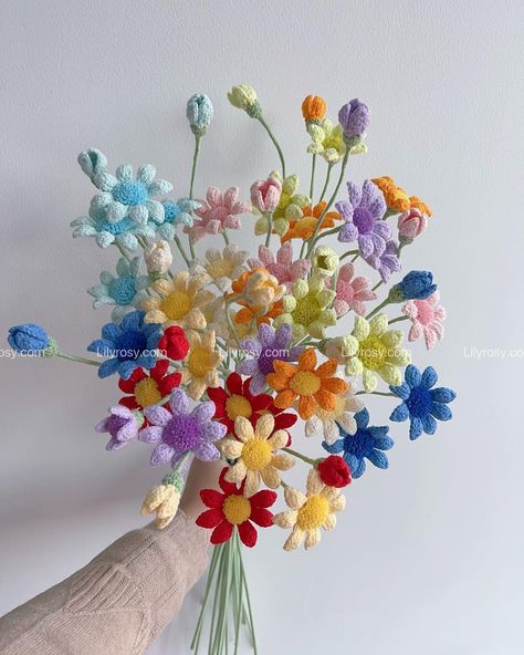 Small chrysanthemu, as filler flowers, they are small and delicate, used to fill the space between large blooms🌸 #crochetflower #wedding #flowershop #flower #bouquet #florist Crochet Small Flower Bouquet, Mini Crochet Bouquet Flowers, Small Crochet Boquets, Pastel Crochet Bouquet, Crochet Flower Bouquet With Bee, Flower Shop, Crochet Flowers, Florist, Crochet