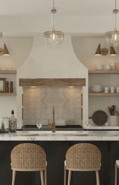 Spanish Range Hood, Limestone Hood Kitchen, Modern Spanish Lighting, Mediterannean Kitchen, Stucco Vent Hood, Spanish Modern Kitchen, Modern Colonial Kitchen, Modern Spanish Kitchen, Spanish Revival Kitchen