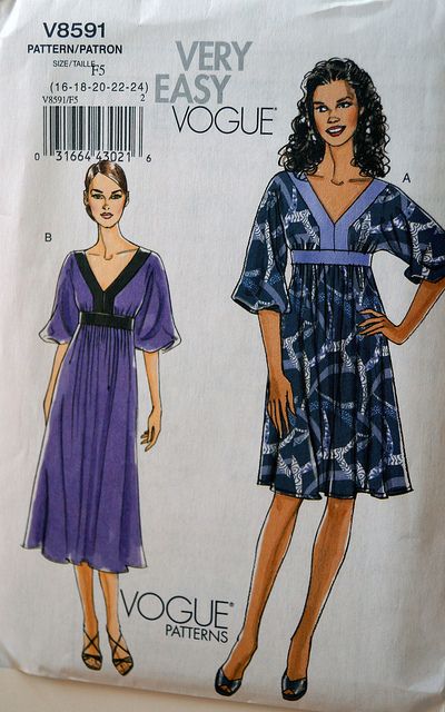 Patern. Dolman Sleeve Dress, Empire Waist Dress Pattern, Vogue Dress Patterns, Vogue Dress, Vogue Sewing, Vogue Sewing Patterns, Miss Dress, Vogue Patterns, Gathered Sleeves