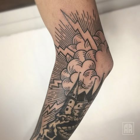 inkspire: Image Cloud Tattoo Sleeve, Clouds Tattoo, Woodcut Tattoo, Tattoo Filler, Cloud Tattoo, Elbow Tattoos, Inspiration Tattoos, Tattoos Art, Eye Tattoo