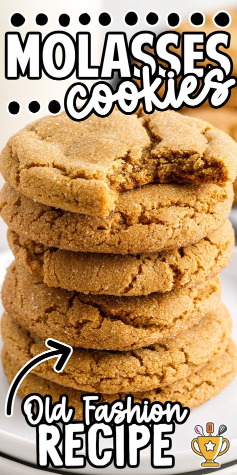 These soft and chewy molasses cookies are packed with warm spices, making them perfect for any occasion. Quick to bake and full of flavor, they’re a classic favorite your family will love! Old Fashioned Molasses Cookies, Whipped Shortbread, Chewy Molasses Cookies, Molasses Cookies Recipe, Whipped Shortbread Cookies, Fluff Desserts, Gooey Cookies, Ginger Molasses Cookies, Spice Cake Mix