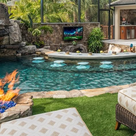 Backyard Luxury, Backyard Lazy River, Insane Pools, Lazy River Pool, Hot Tub Swim Spa, Beach Entry Pool, Dream Backyard Pool, Luxury Swimming Pools, Lagoon Pool