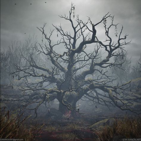 ArtStation - Possessed Tree, Ilya Ivanov Ashley Core Aesthetic, Creepy Backgrounds, Witcher 3, Fantasy Aesthetic, Environment Concept Art, Book Inspiration, Character Aesthetic, The Witcher, Tree Art