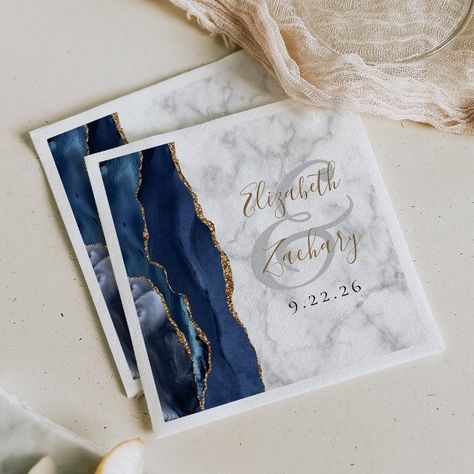 Navy Blue Agate Marble Gold Script Wedding Napkins Blue Wedding Colour Theme, Navy Blue Wedding Theme, Handwriting Calligraphy, White Marble Background, Elegant Modern Wedding, Marble Wedding, Blue Themed Wedding, Wedding Colors Blue, Wedding Theme Colors