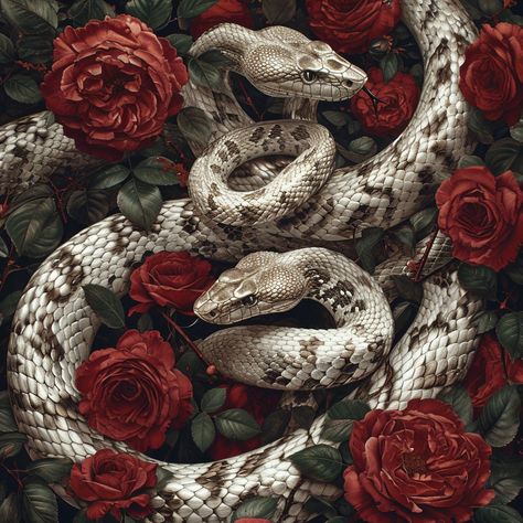 Snake Asthetic Picture, Snakes And Flowers, Red Serpent, Snake Aesthetic, Twin Snakes, Psychology Wallpaper, Collage Des Photos, Snake Wallpaper, 4k Wallpaper For Mobile